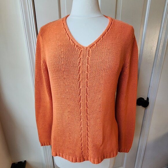 Gerry Weber Edition GERMANY V-neck Sweater Top Orange Cotton size M Autumn Soft - Picture 1 of 16